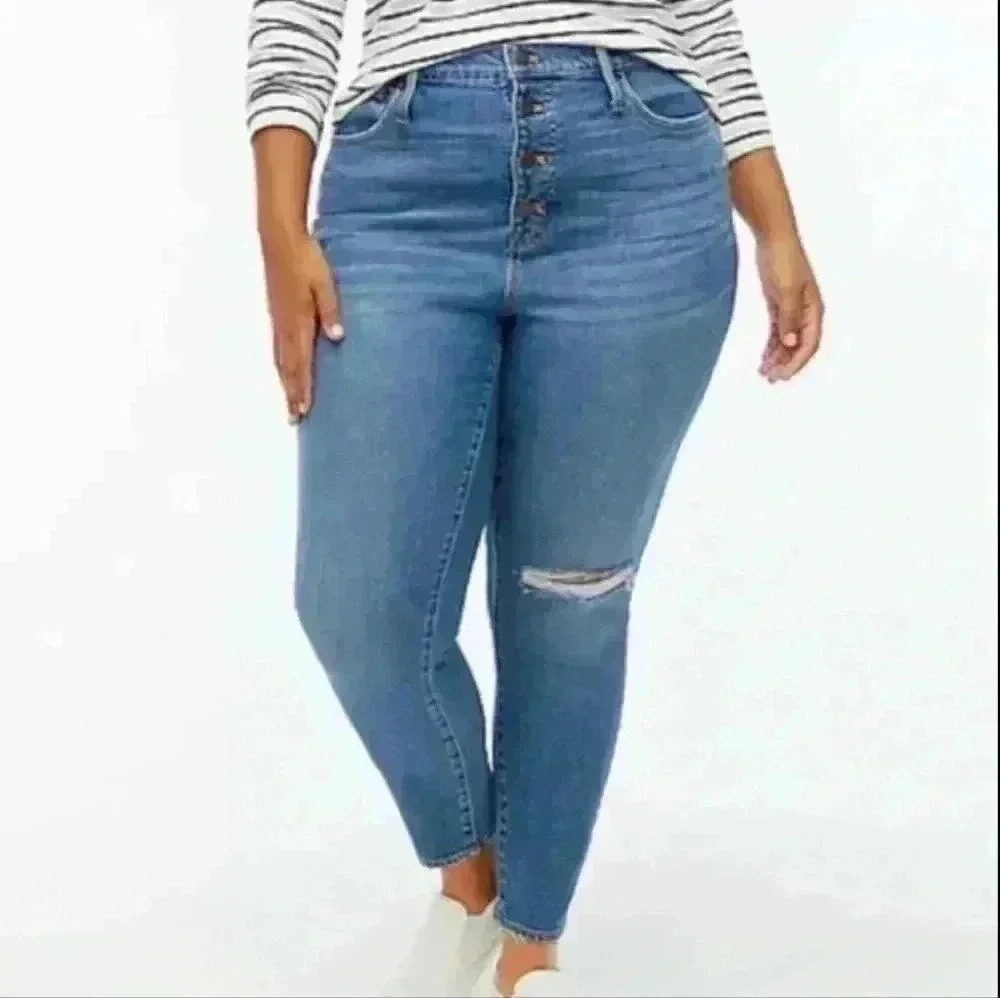 J. Crew Factory Womens Med Wash 10" High-rise Skinny Distressed Jean 31